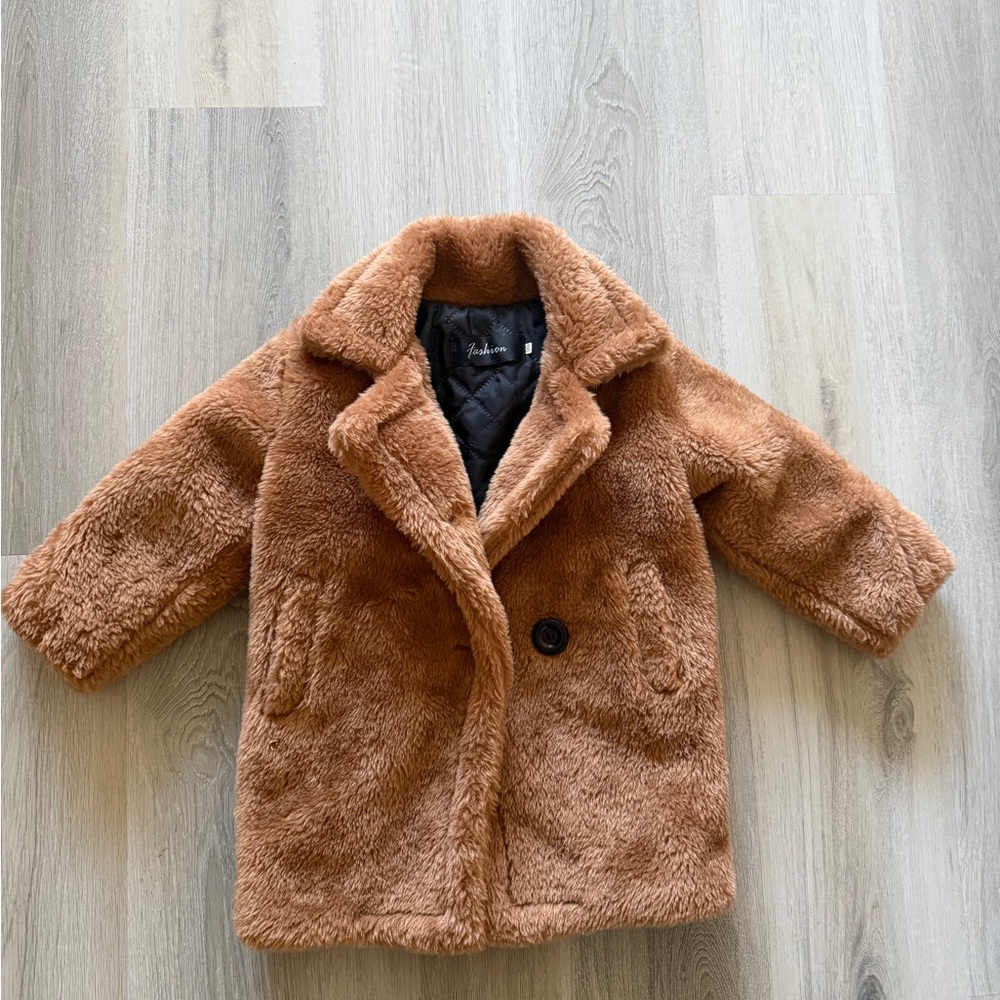 Toddler Max Mara Style Teddy Coat Cozy Brown Faux Fur Kids 2T 90